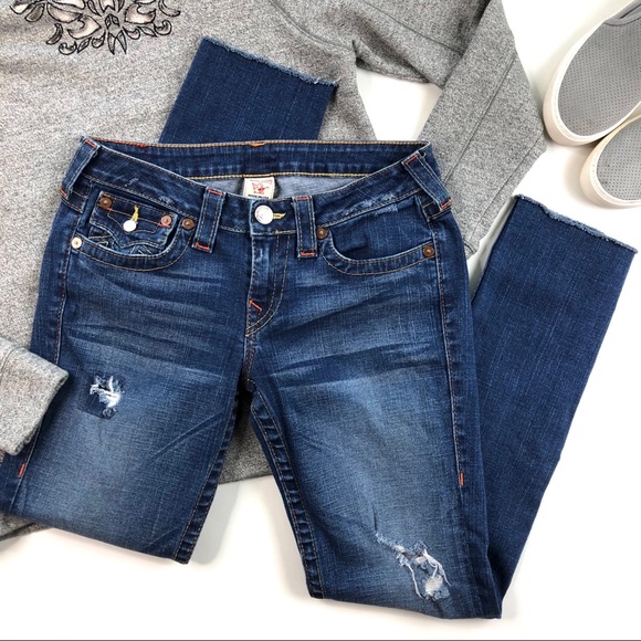True Religion Denim - True Religion frayed ankle skinny jeans cropped